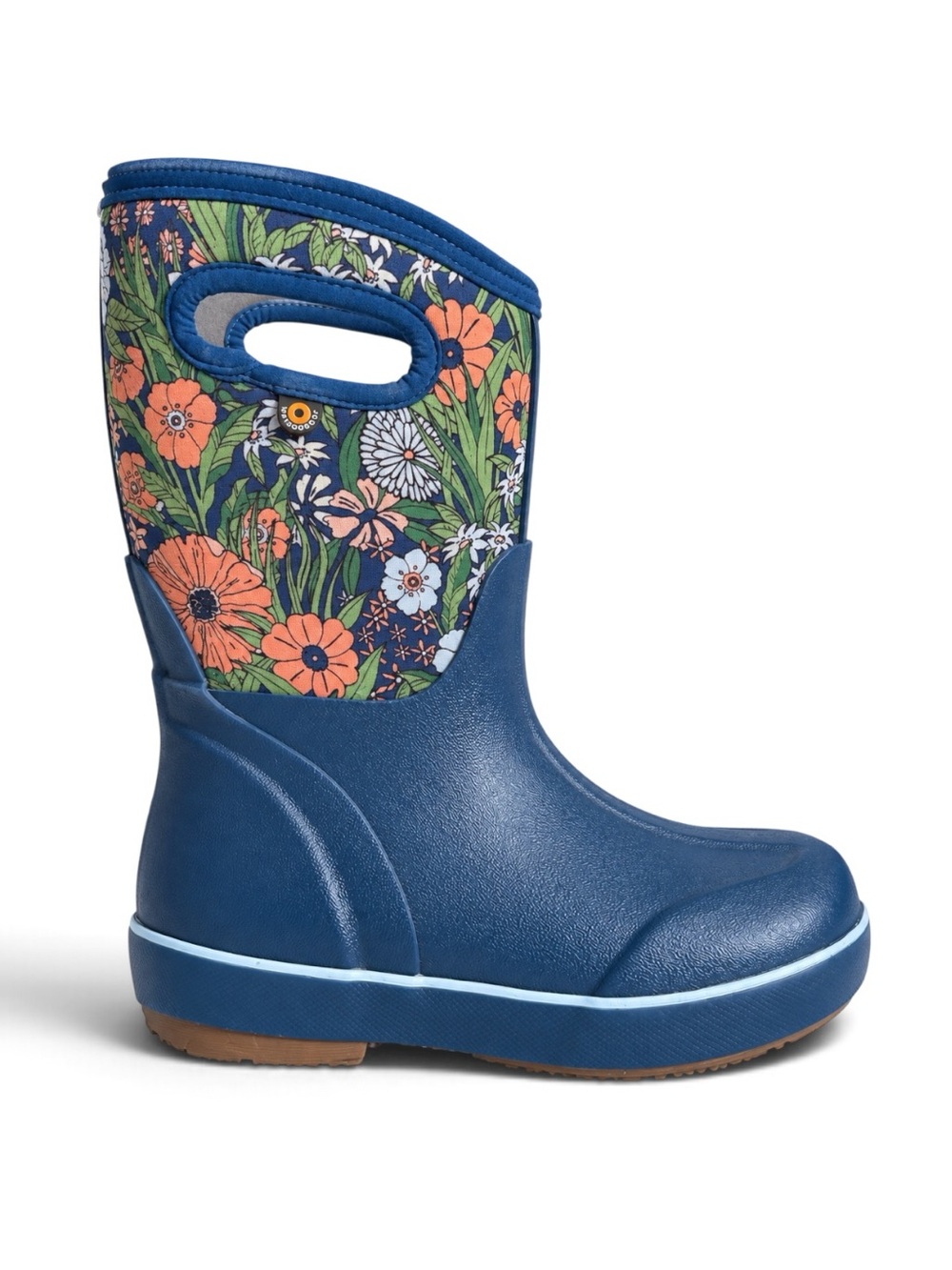 BOGS Kids Waterproof Winter Boots Pull On Rain Shoes Navy Blue Floral Girls 13
